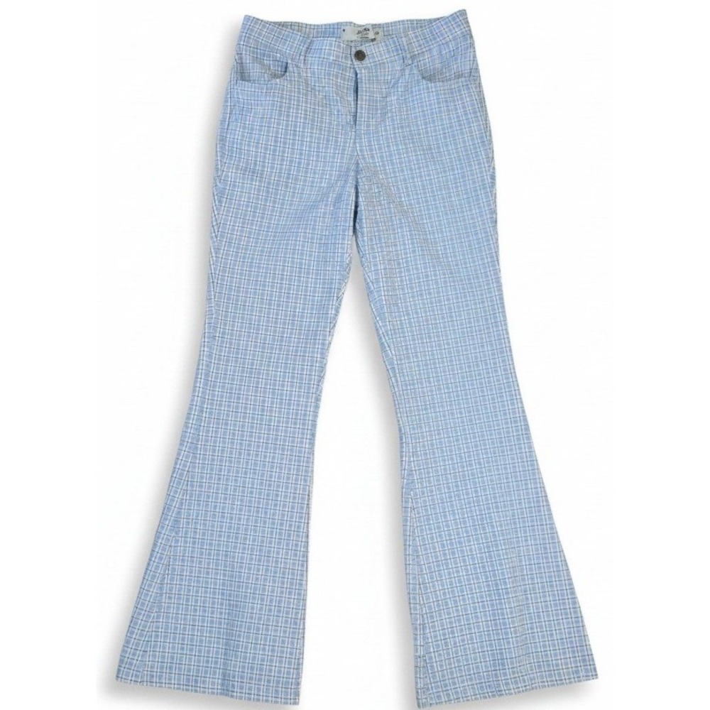 Hollister Womens Stretch Plaid Pants Medium Blue Low Rise Flare Leg‎ Y2K Pants